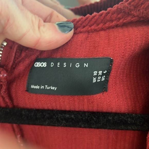 ASOS Corduroy Smock Mini Dress in Red - Picture 2 of 9